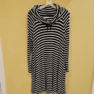 Striped Black and White Cowl Neck Dress